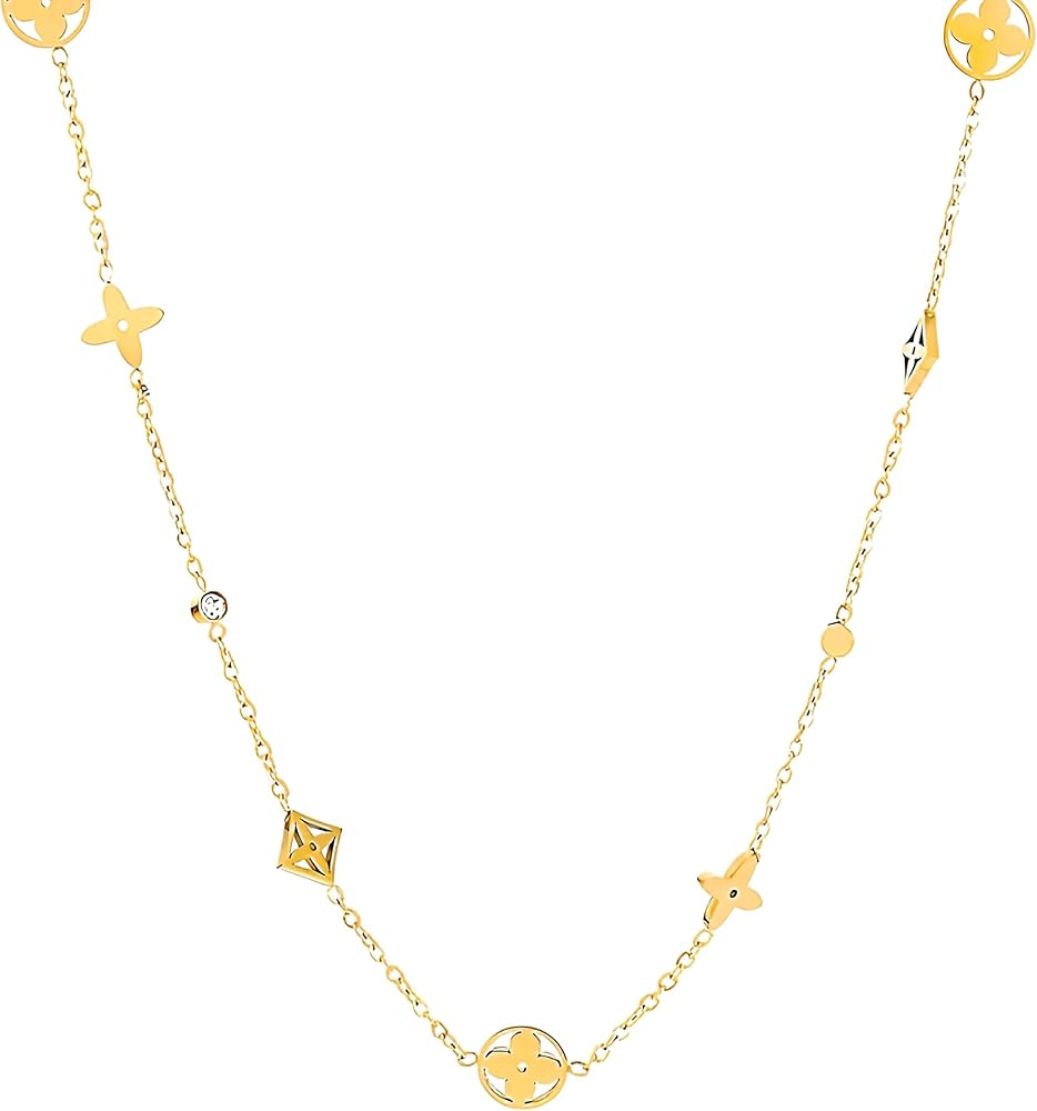 Four Leaf Clover Necklace - 18K Gold Plated with Zircon Chocker Necklace, Dainty and Waterproof f... | Amazon (US)