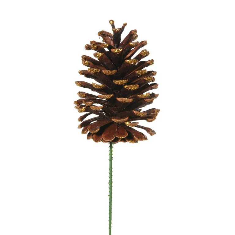 Christmas Floral Pine Cone Pick Natural with Gold Glitter Large | Walmart (US)