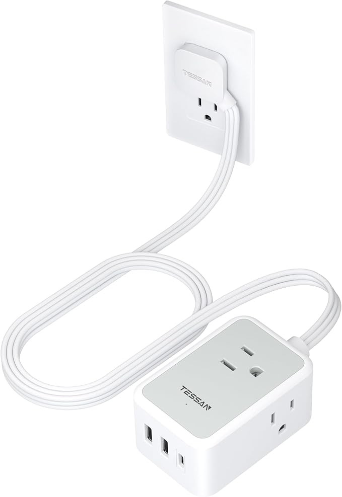 Small Flat Plug Power Strip, TESSAN Ultra Thin Extension Cord with 3 USB Wall Charger (1 USB C), ... | Amazon (US)