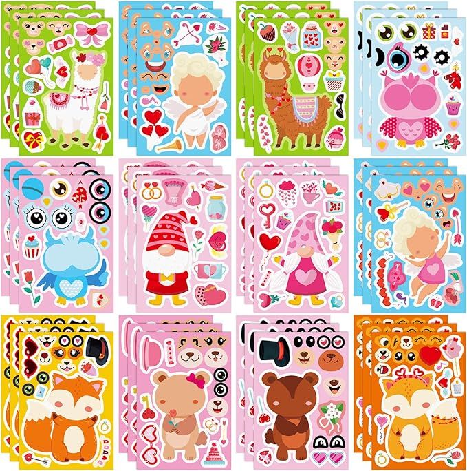 SEPGLITTER Valentines Stickers for Kids, 48 Sheets Valentines Make a Face Stickers for Valentine'... | Amazon (US)