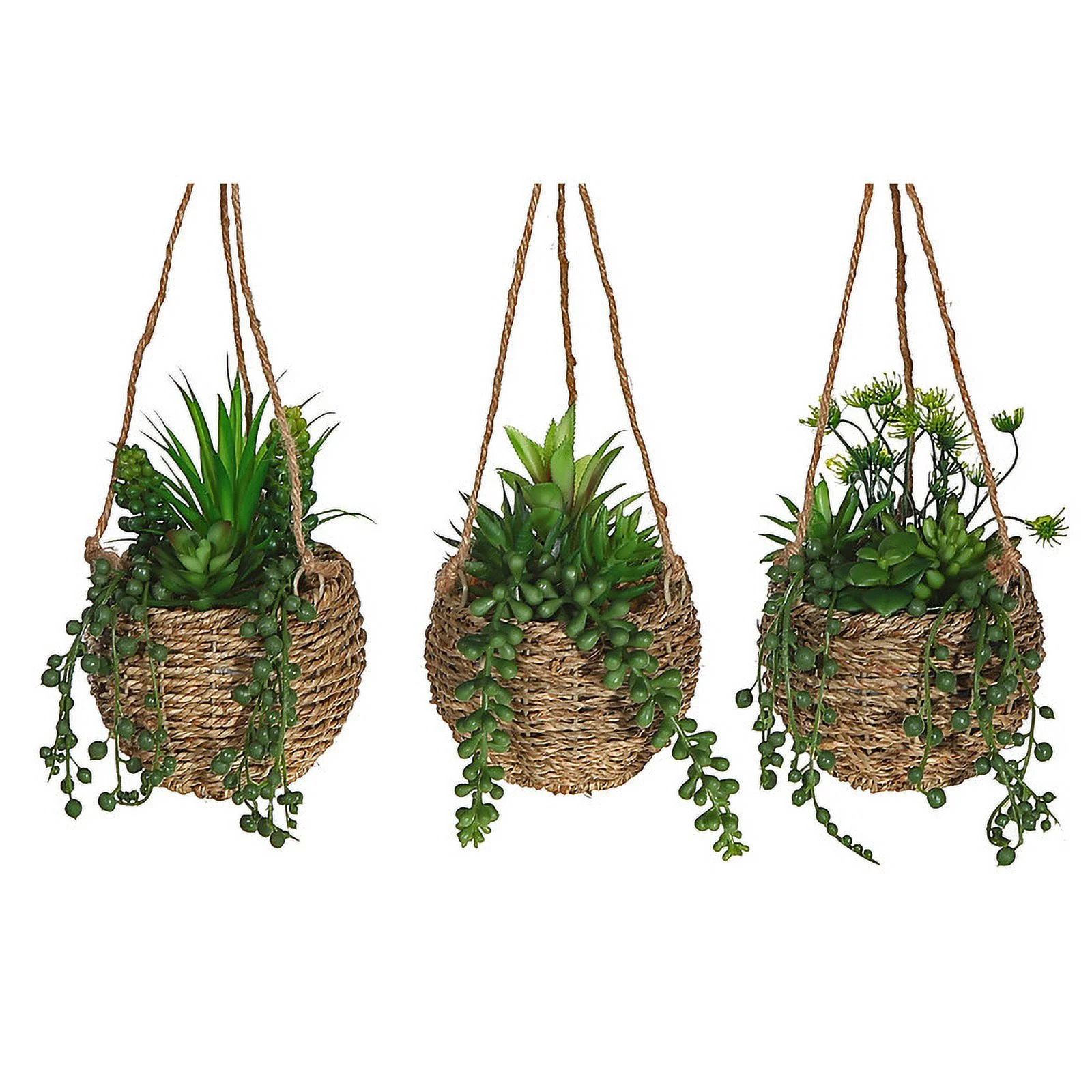 Maison Concepts Artificial Succulents In Hanging Rope Pot (Asstd) - Set of 3 (4L X 4W X 7.1H) | Walmart (US)