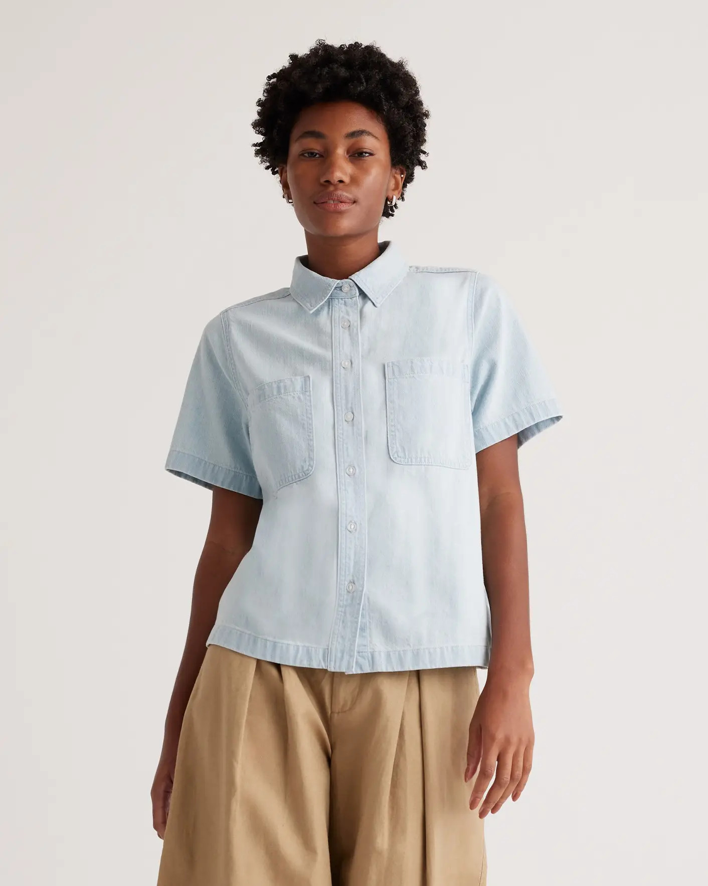 Distressed Denim Short Sleeve Shirt | Quince