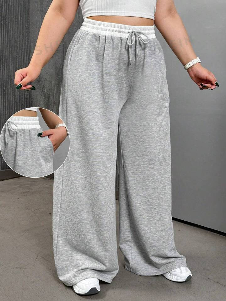 SHEIN EZwear Plus Size Light Grey Color Block Ultra-Loose Sweatsuit Pants | SHEIN