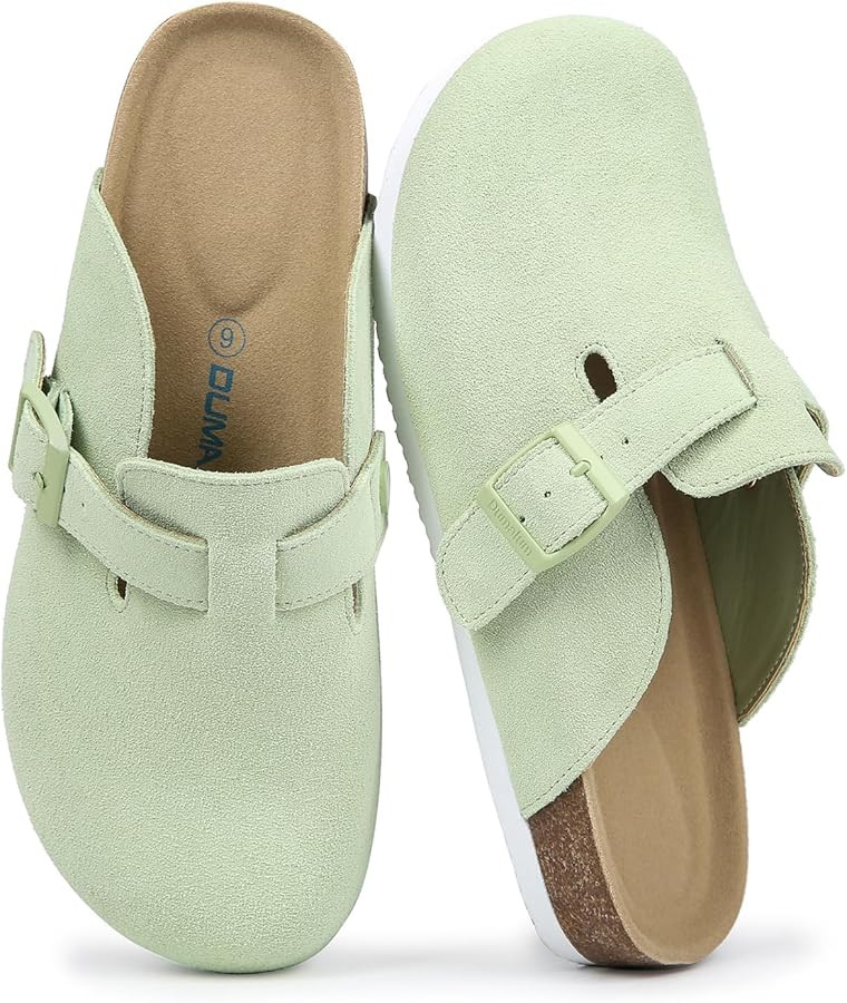 Dumalum Women's Suede Clog Leather Mules Arch Support Potato Shoes with Comfort Cork Footbed - Cl... | Amazon (US)