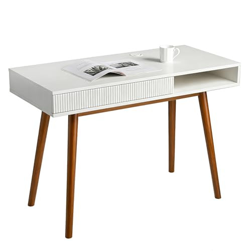Artswish White Writing Desk with Drawers Mid Century Modern Desk, Wood Office Computer Desks for ... | Amazon (US)