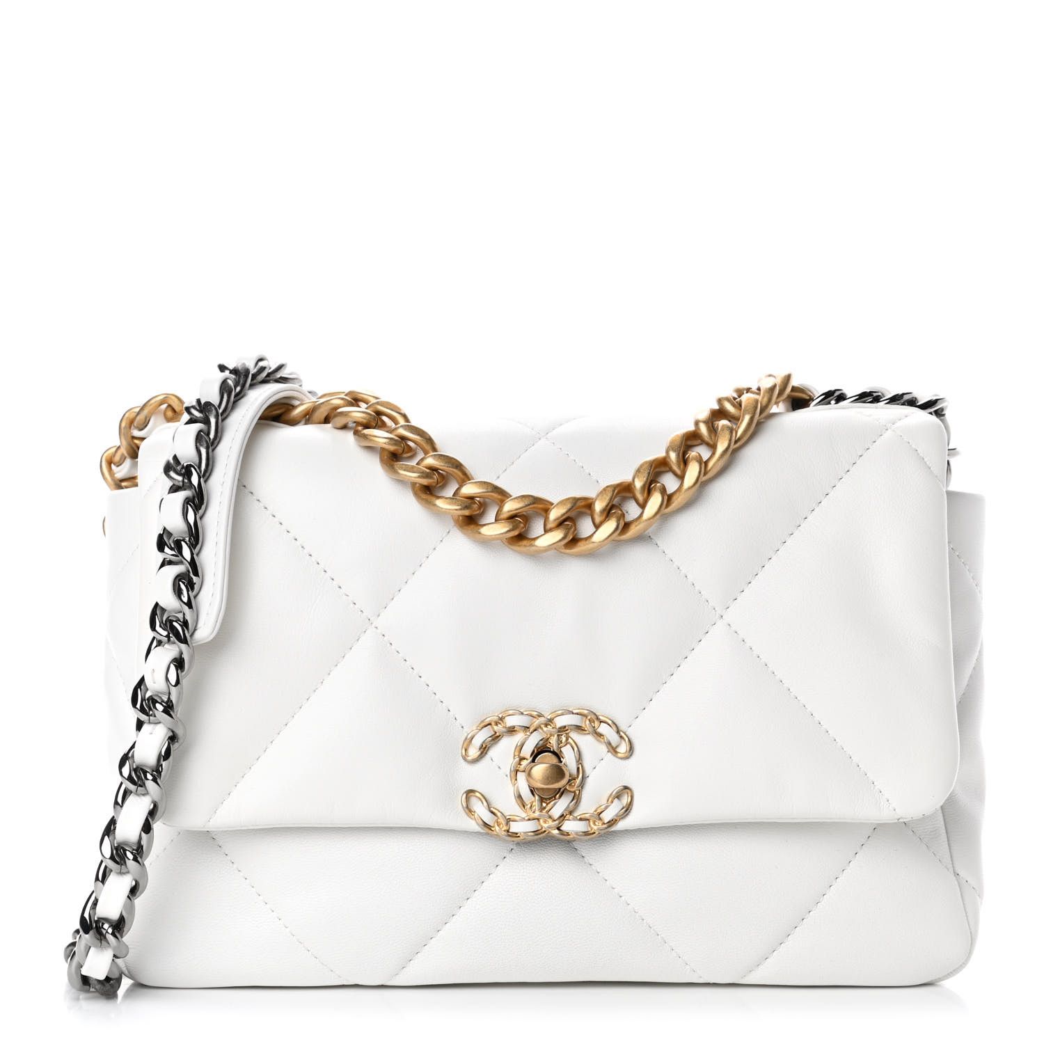 CHANEL

Shiny Goatskin Quilted Medium Chanel 19 Flap White | Fashionphile