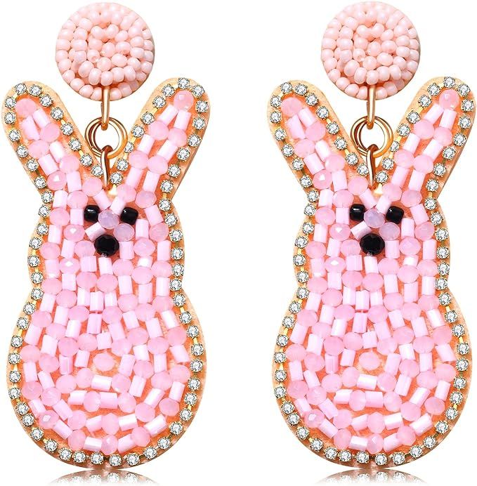 Easter Earrings Beaded Easter Bunny Earrings for Women Girls Handmade Cute Rabbit Drop Dangle Ear... | Amazon (US)