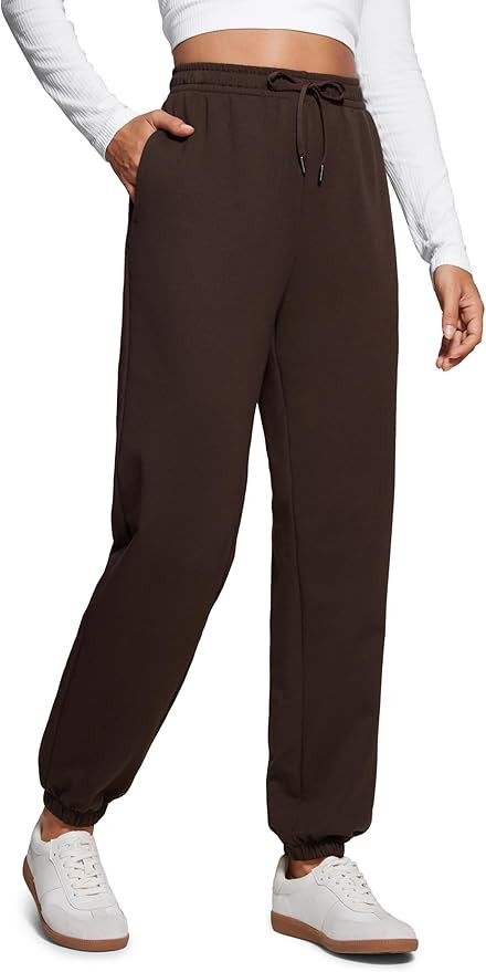 CRZ YOGA Fleece Sweatpants Women Cotton Joggers High Waisted Lounge Casual Travel Elastic Bottom ... | Amazon (US)