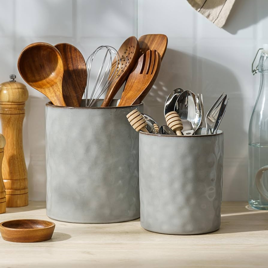 famiware Ocean Utensil Holder, 7.2"+5.8" Ceramic Kitchen Utensil Holder for Countertop, 2 Pieces ... | Amazon (US)