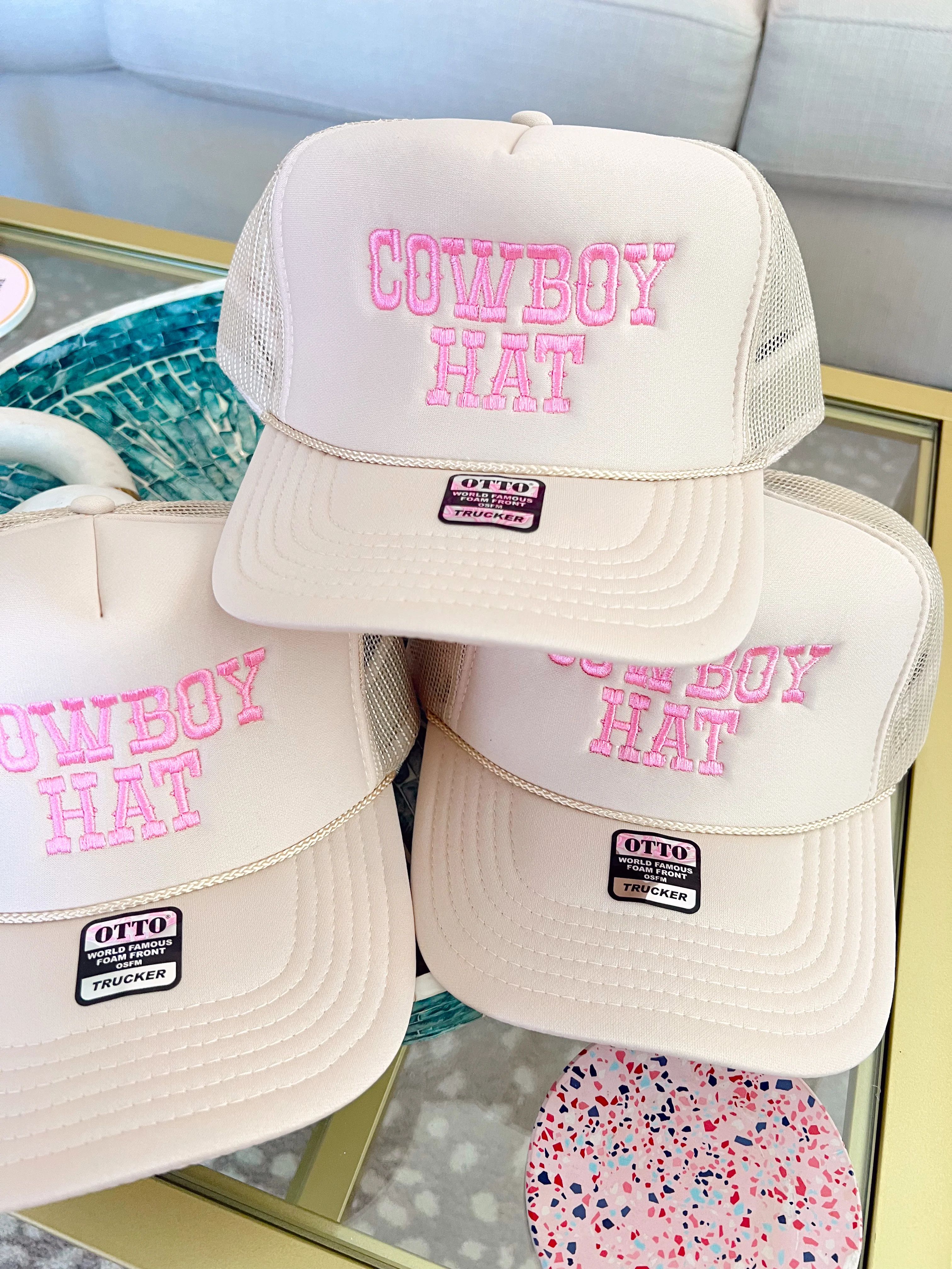 Cowboy Hat - Tan w/ Pink Embroidered | KenzKustomz