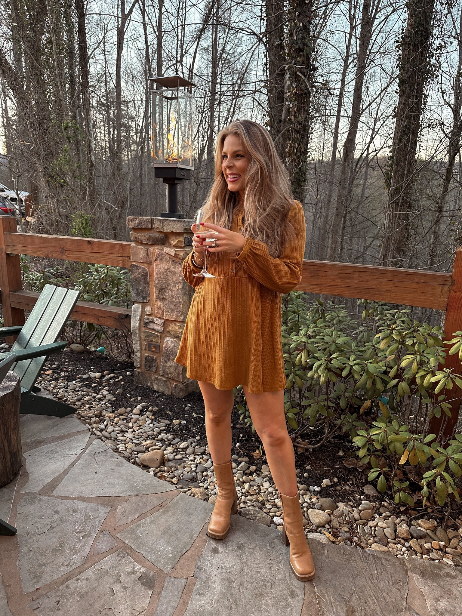 mustard dress with brown boots Girls Textured Trimmed Wavy Dress