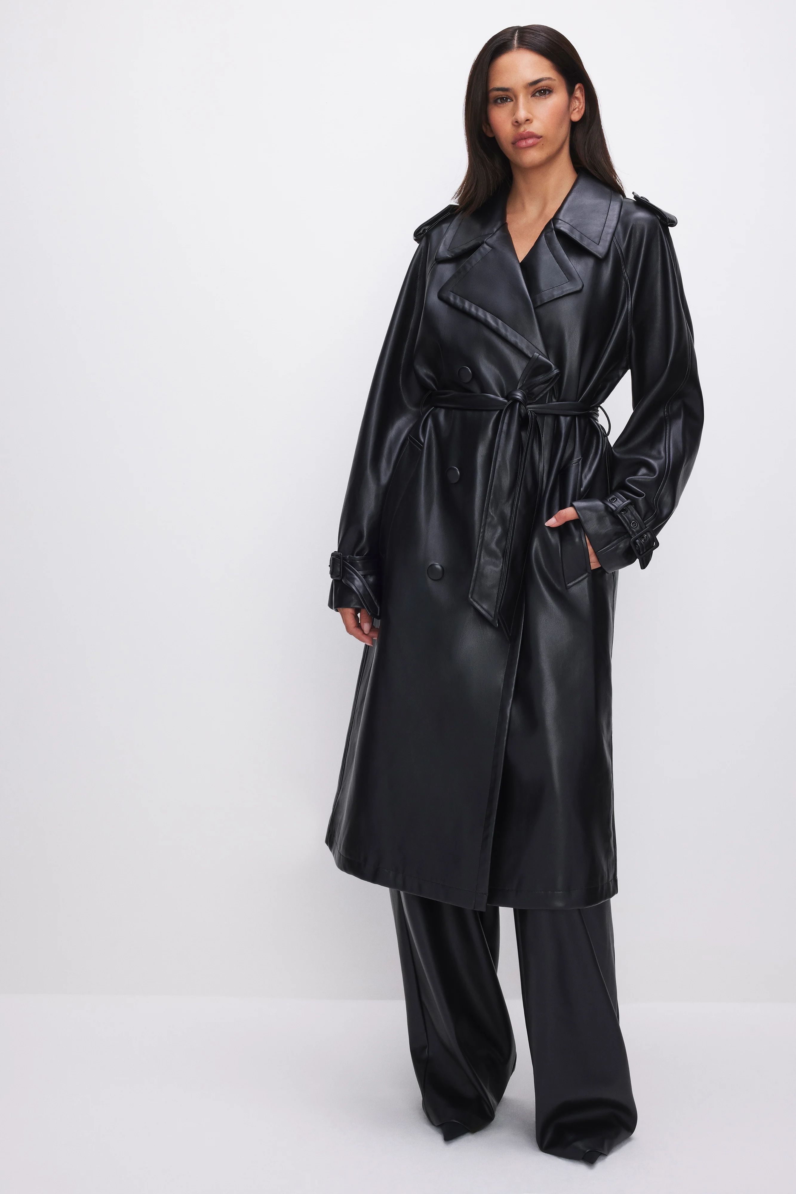 FAUX LEATHER TRENCH COAT | Good American