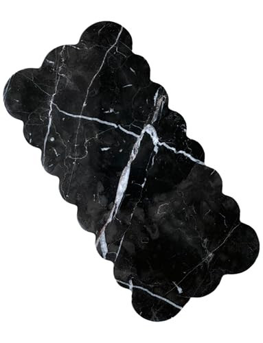 Natural Marble Scalloped Tray, 12" x 6" Serving Board, Scallop Stone Marble Tray to Home Bathroom Vanity Countertop Decor, Kitchen Cutting Board for Cheese Display(Black Marquina) | Amazon (US)