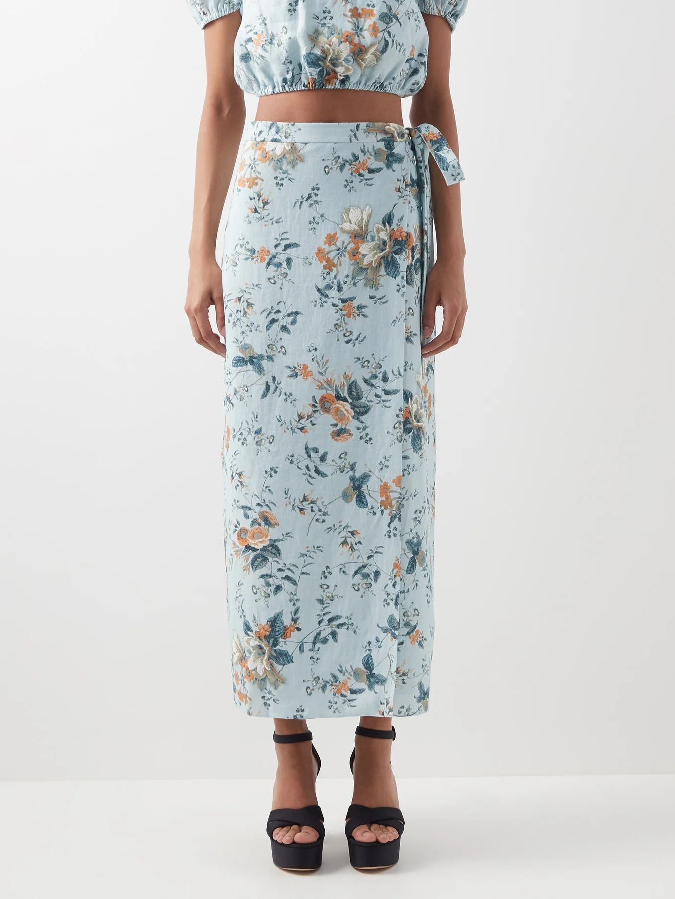 Vacation Hermia floral-print linen wrap skirt | Erdem | Matches (US)