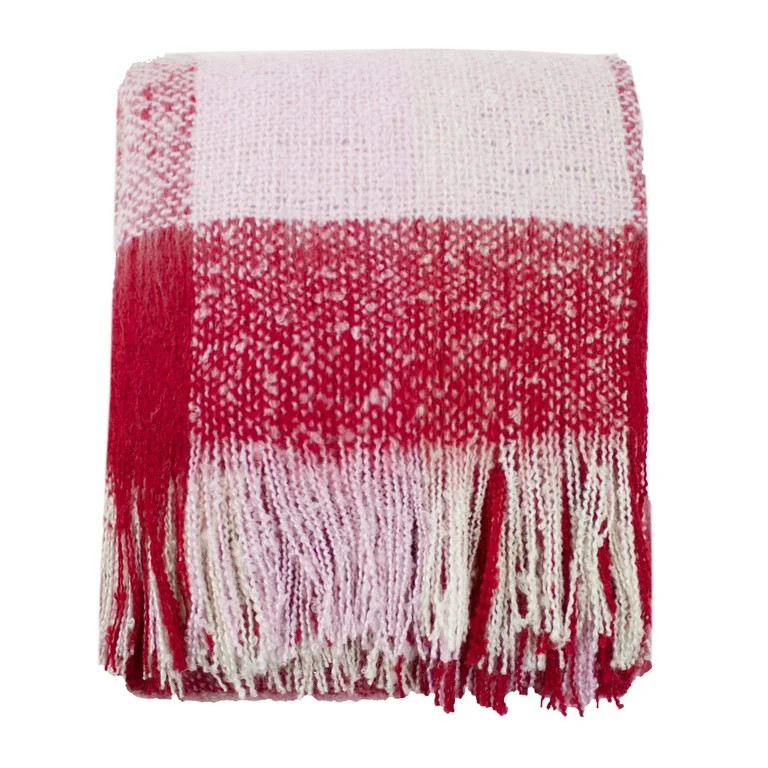 Fennco Styles Cozy Faux Mohair Plaid Fringed Throw Blanket | Walmart (US)