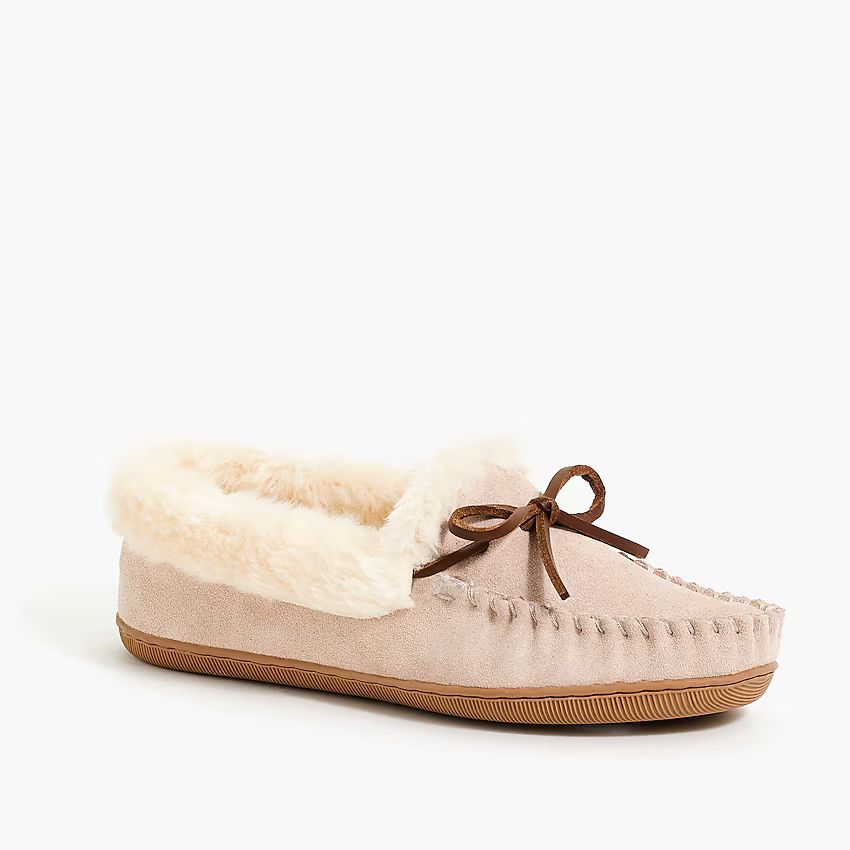 Suede faux-shearling moccasin slippers | J.Crew Factory