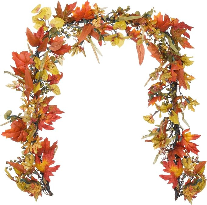 9 Foot Artificial Christmas Garland Fall Harvest Leaf. Battery Powered Pre Lit 100 LED Mini Light... | Amazon (US)