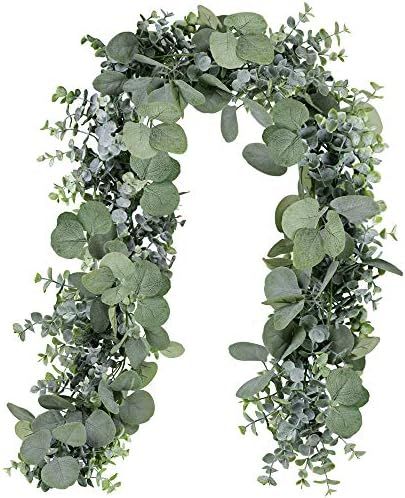 Winlyn 5.9' Long Faux Eucalyptus Leaves Greenery Garland Artificial Silver Dollar Eucalyptus Garl... | Amazon (US)