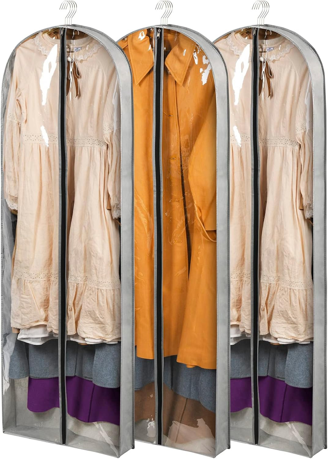 3 Pack 60" Long Garment Bags for Hanging Clothes Storage, Clear Suit Garment Bags with 4" Gussets... | Amazon (US)