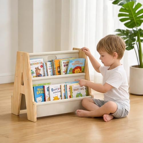 XiaZ Kids Bookshelf Wooden Montessori Toddler Bookshelf Solid Pine A-Frame Child Book Shelf with ... | Amazon (US)