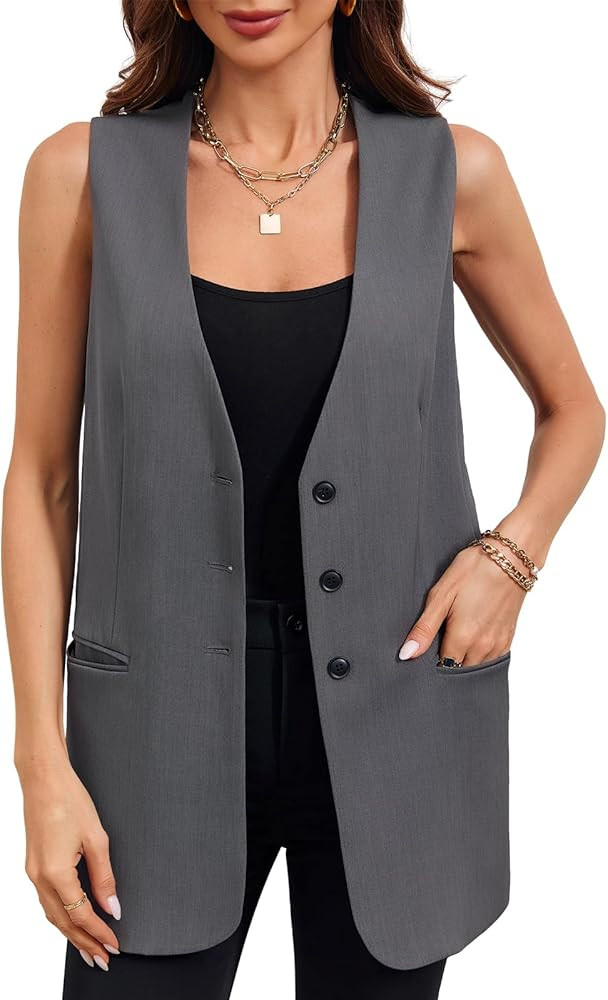 Cicy Bell Womens Fashion Casual Sleeveless Blazer Vests V Neck Button Down Work Waistcoat Vests | Amazon (US)