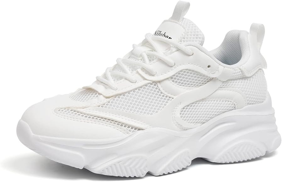 Niluber Women's Chunky Platform Sneakers-Slip On Breathable Running Shoes-Lightweight Glitter Rhinestone White Black Nude Red Sneakers | Amazon (US)