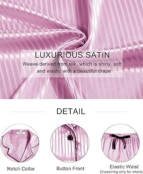 Ekouaer Women's Striped Satin Pajama Set 4 Pcs Silk Sleepwear Long Sleeve Button Down Pjs Sexy Ca... | Amazon (US)