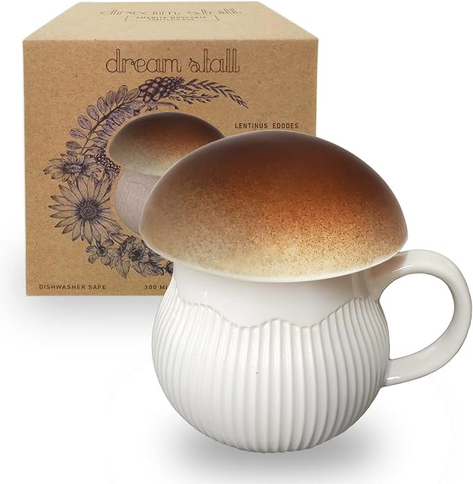 Mushroom Mug with Lid Stoneware Coffee Cup with Decorative Gift Box (Brown), Cottagecore Aestheti... | Amazon (US)
