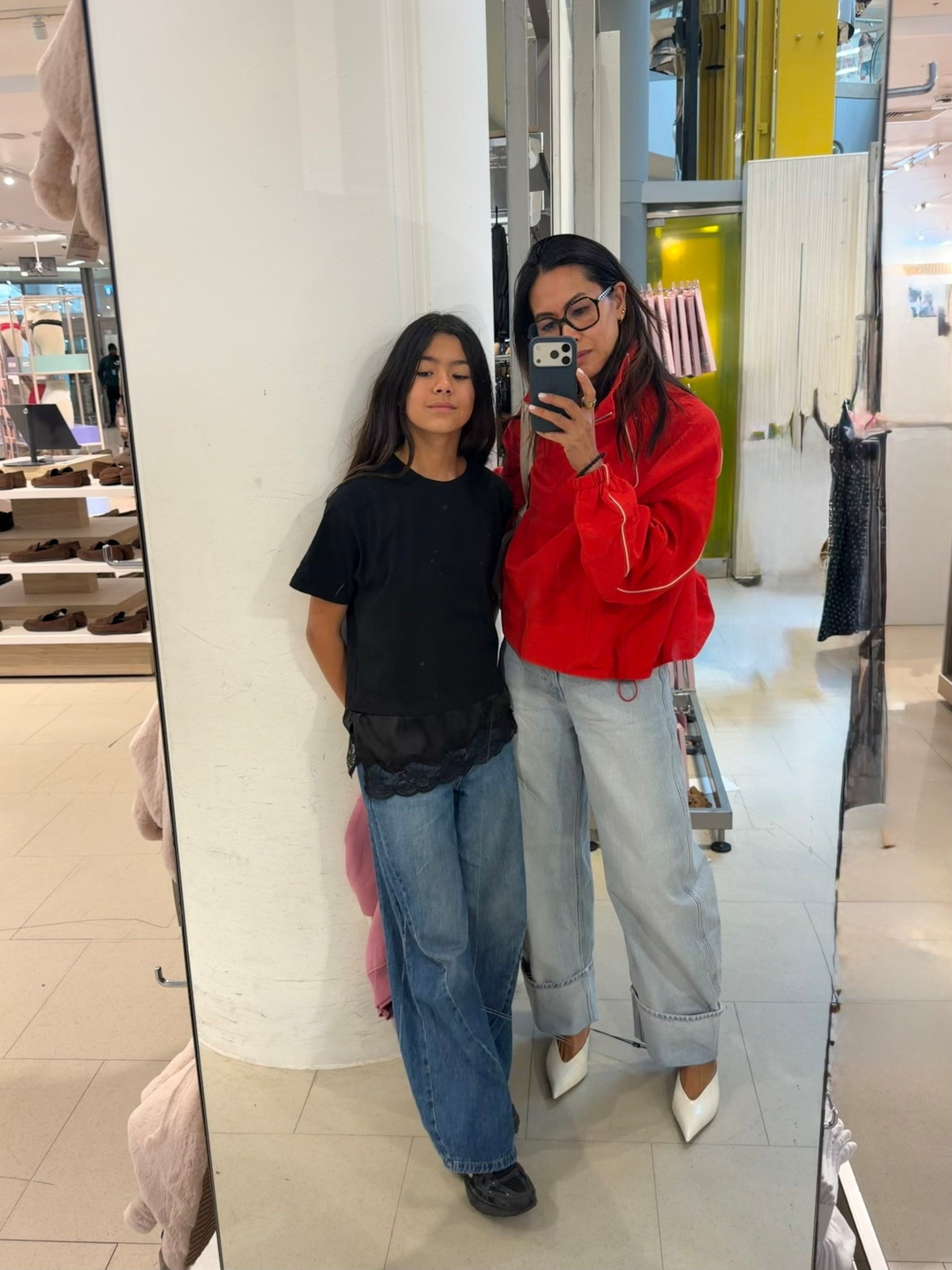 Red H&M win breaker jacket and turn up jeans with white mules 

#LTKuk #LTKspring #LTKsummer