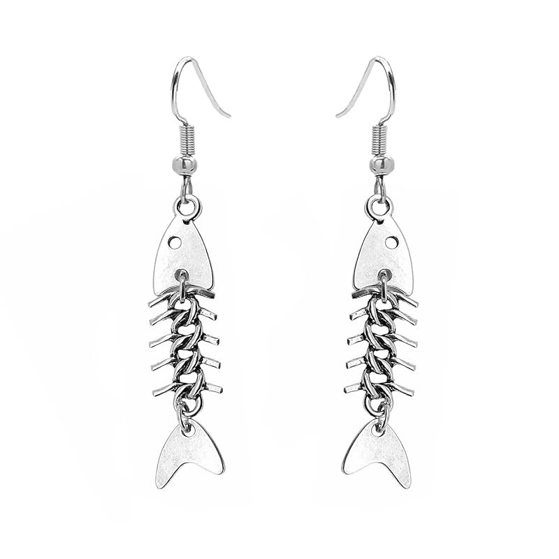 Fishbone Dangle Earrings for Women Retro Long Punk Handmade Chain Creative Personalized Fish Tass... | Amazon (US)