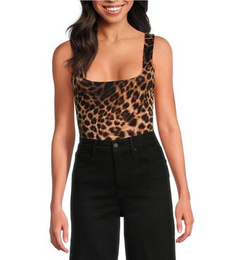 Scuba Modern Tank Animal Print Square Neck Sleeveless Knit Bodysuit | Dillard's