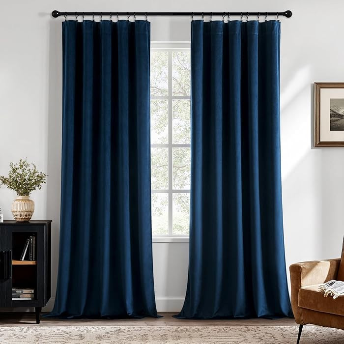 MIULEE Navy Blue Velvet Curtains 96 Inch Long Luxury Super Soft Thermal Insulated Blackout Curtai... | Amazon (US)