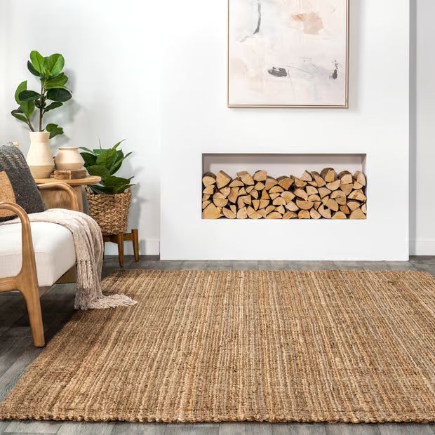 Natural Handwoven Jute Ribbed Solid 12' x 15' Area Rug | Rugs USA