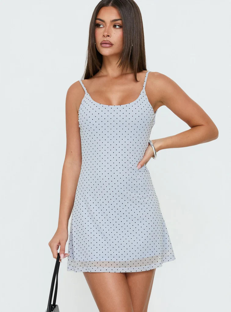 Doralyn Scoop Mini Dress Blue Polka Dot | Princess Polly US