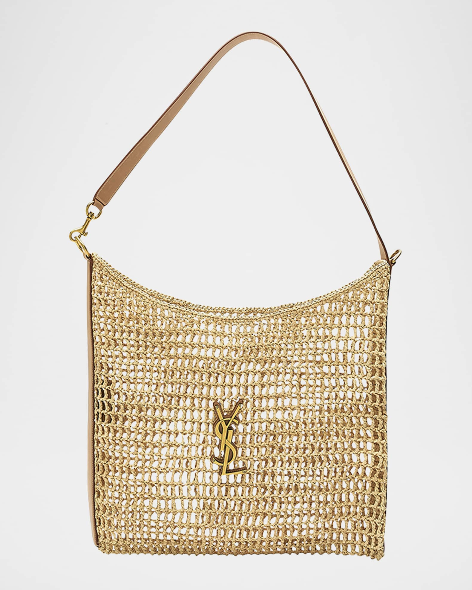 YSL Monogram Shoulder Bag in Raffia | Neiman Marcus