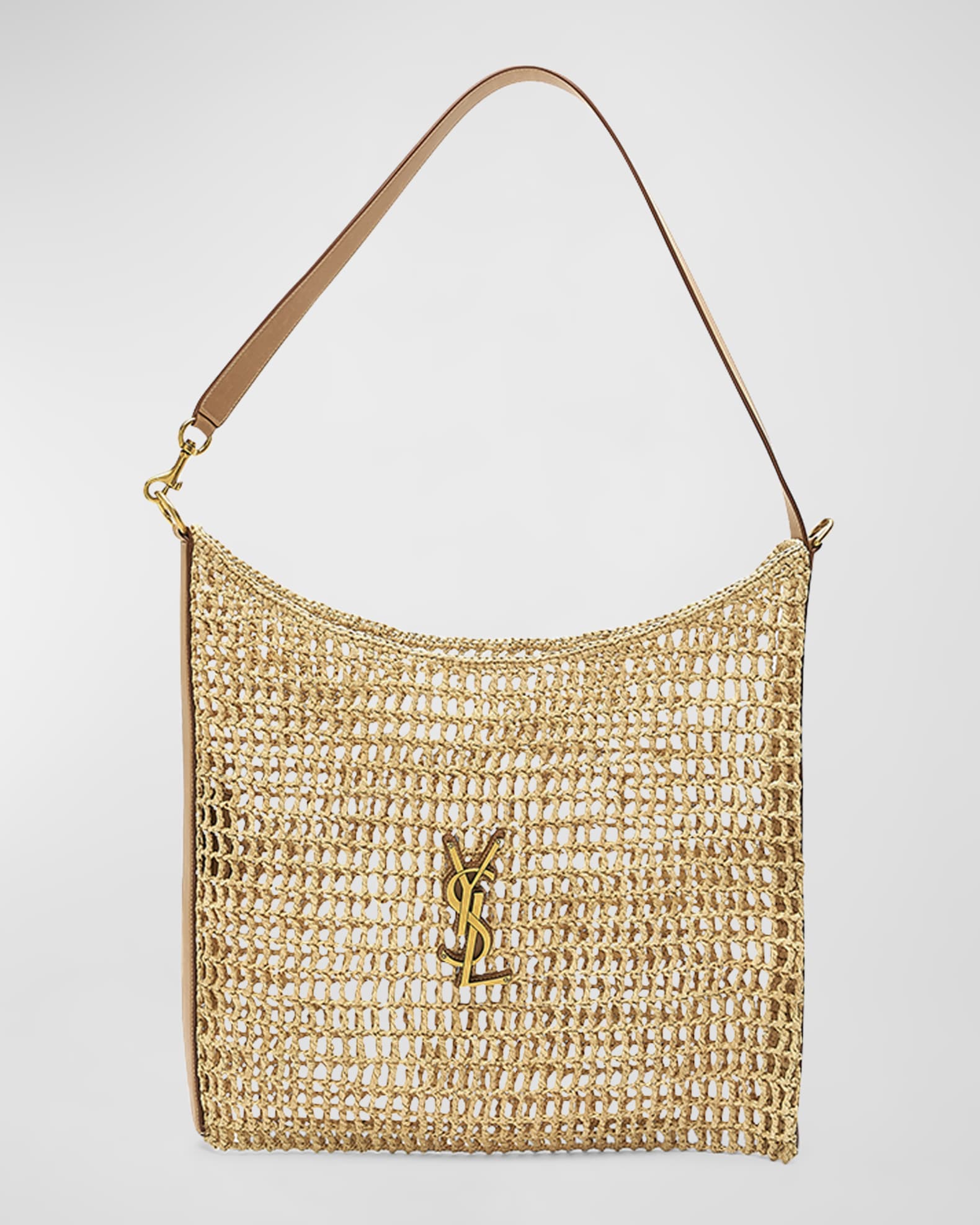 YSL Monogram Shoulder Bag in Raffia | Neiman Marcus