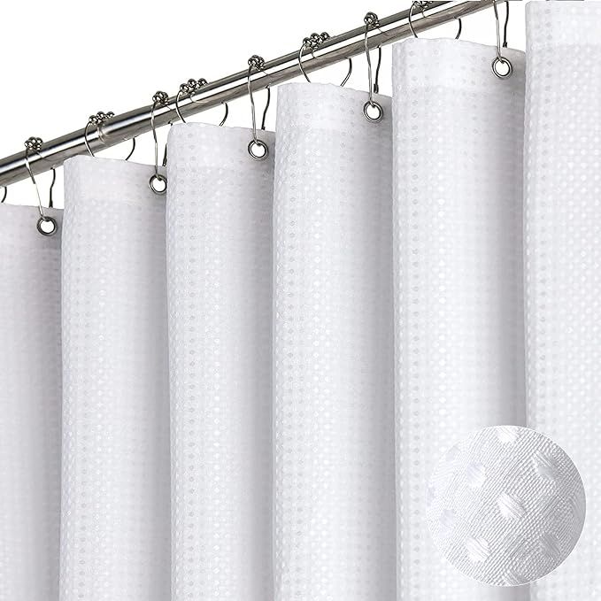 Dynamene Long White Fabric Shower Curtain - Waffle Textured Tall Heavy Duty Cloth Shower Curtains... | Amazon (US)