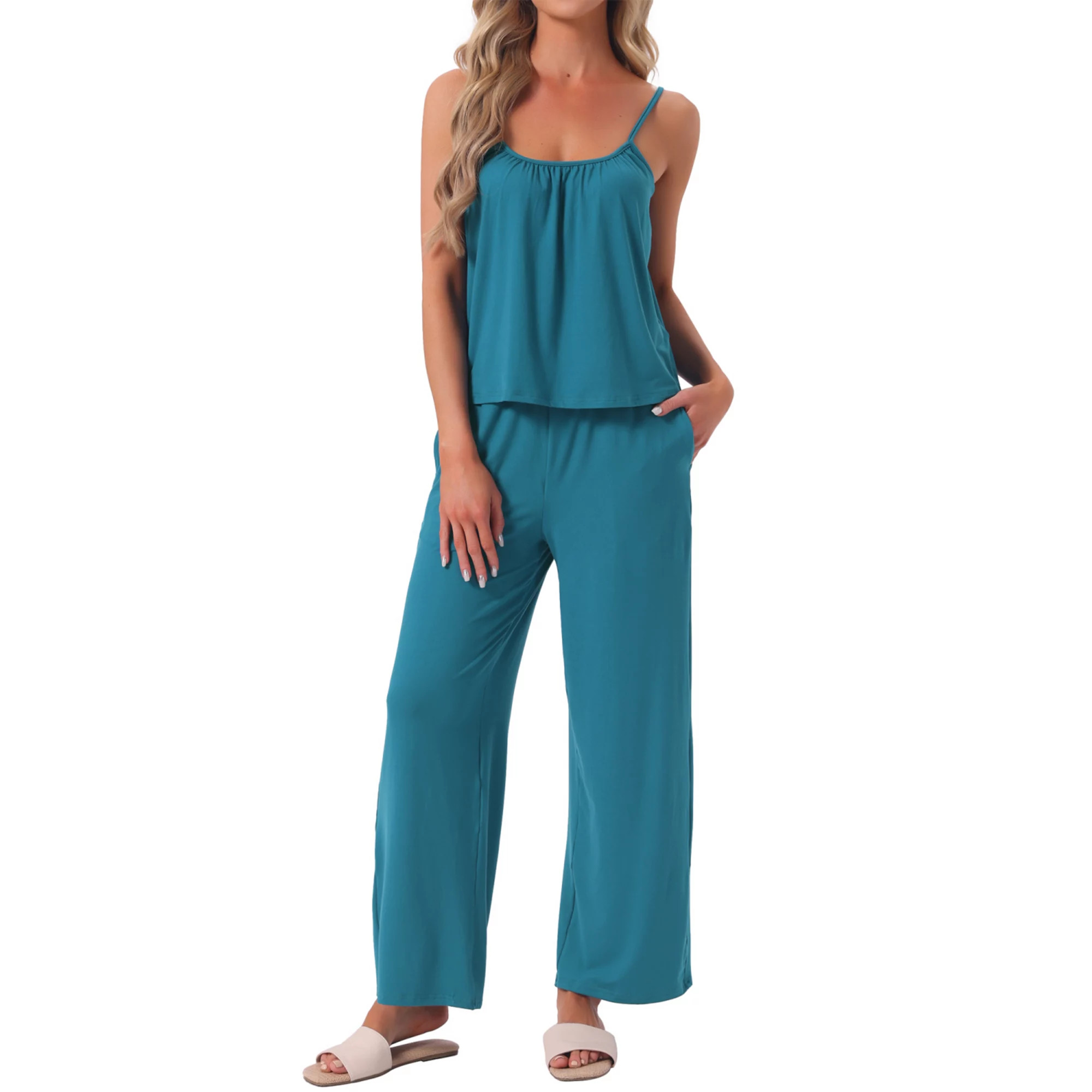 Women's Pajama Set Pleated Cami Top and Pants Knit Stretchy Summer Lounge Sets with Pockets | Kohl's