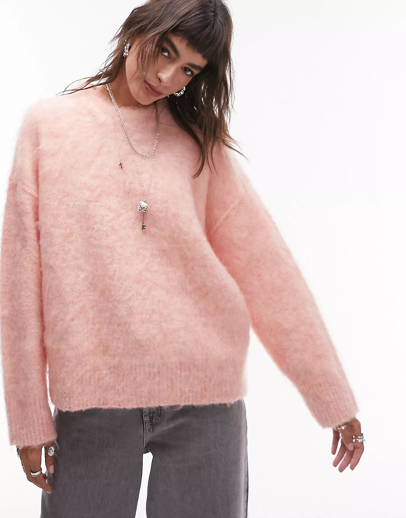 Topshop knitted fluffy jumper in pink | ASOS (Global)