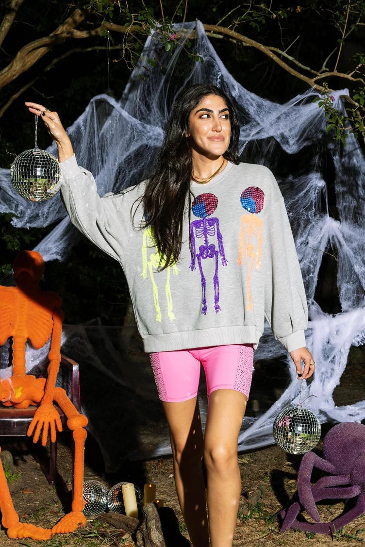 Grey Disco Skeleton Sweatshirt | Queen of Sparkles