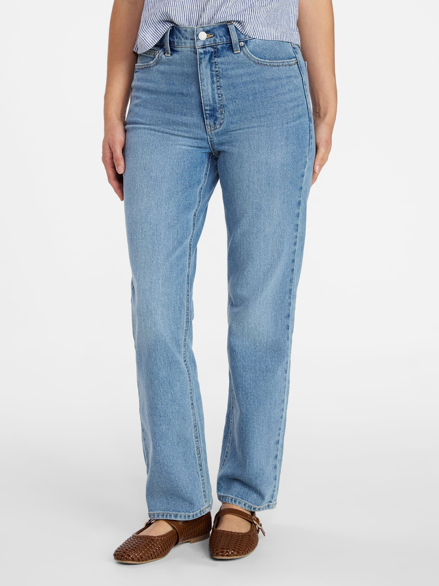 Time and Tru Women's High Rise Straight Leg Jeans, 30" Inseam, Sizes 0-22, 0S-22S | Walmart (US)