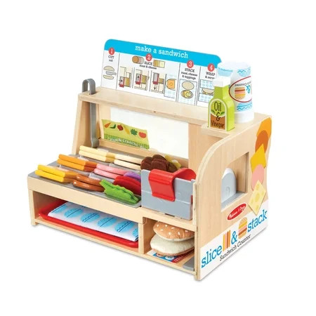 Melissa & Doug Wooden Slice & Stack Sandwich Counter with Deli Slicer – 56-Pieces - FSC Certified | Walmart (US)