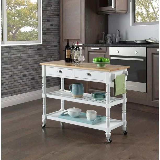 Convenience Concepts French Country 3 Tier Butcher Block Kitchen Cart with Drawers, Butcher Block... | Walmart (US)