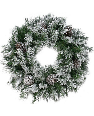 24" Flocked Angel Pine with Pine Cones Artificial Christmas Wreath - Unlit | Macy's