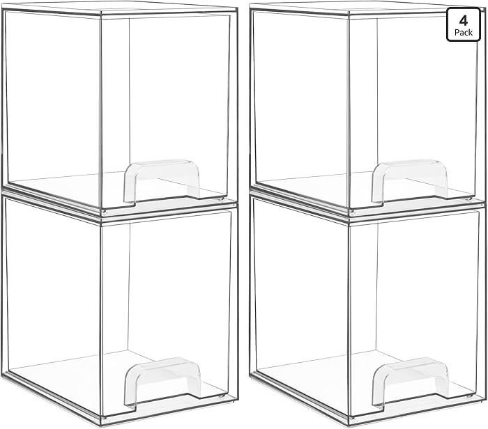 Vtopmart 7.6" H Clear Stackable Storage Drawers, 4 Pack Plastic Organizers Bins for Skincare, Cos... | Amazon (US)