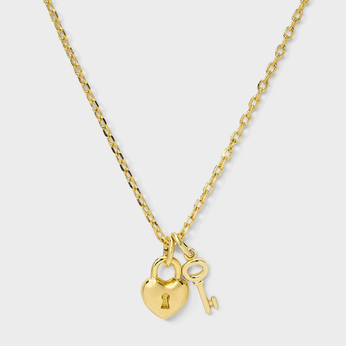 14K Gold Dipped Heart Lock and Key Pendant Necklace - A New Day™ Gold | Target
