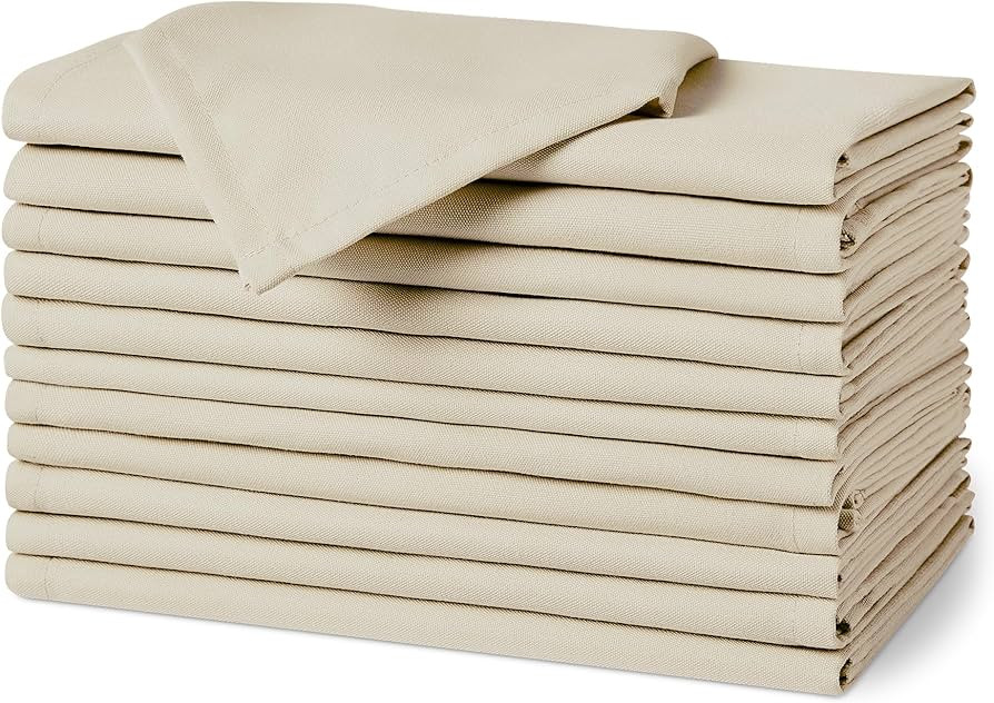 Amazon Basics Reusable Stain and Wrinkle Resistant Cloth Napkins, 17 x 17 inches, Beige, 12-Pack | Amazon (US)