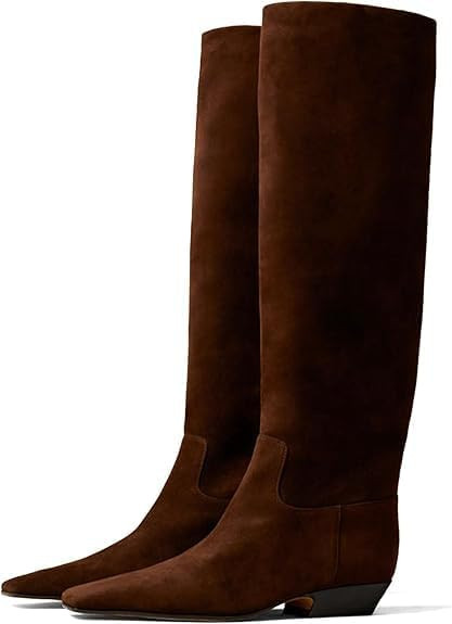 Knee High Boots for Women Square Toe Tall Boots Chunky Low Stacked Heels Long Boots Suede Pull on... | Amazon (US)