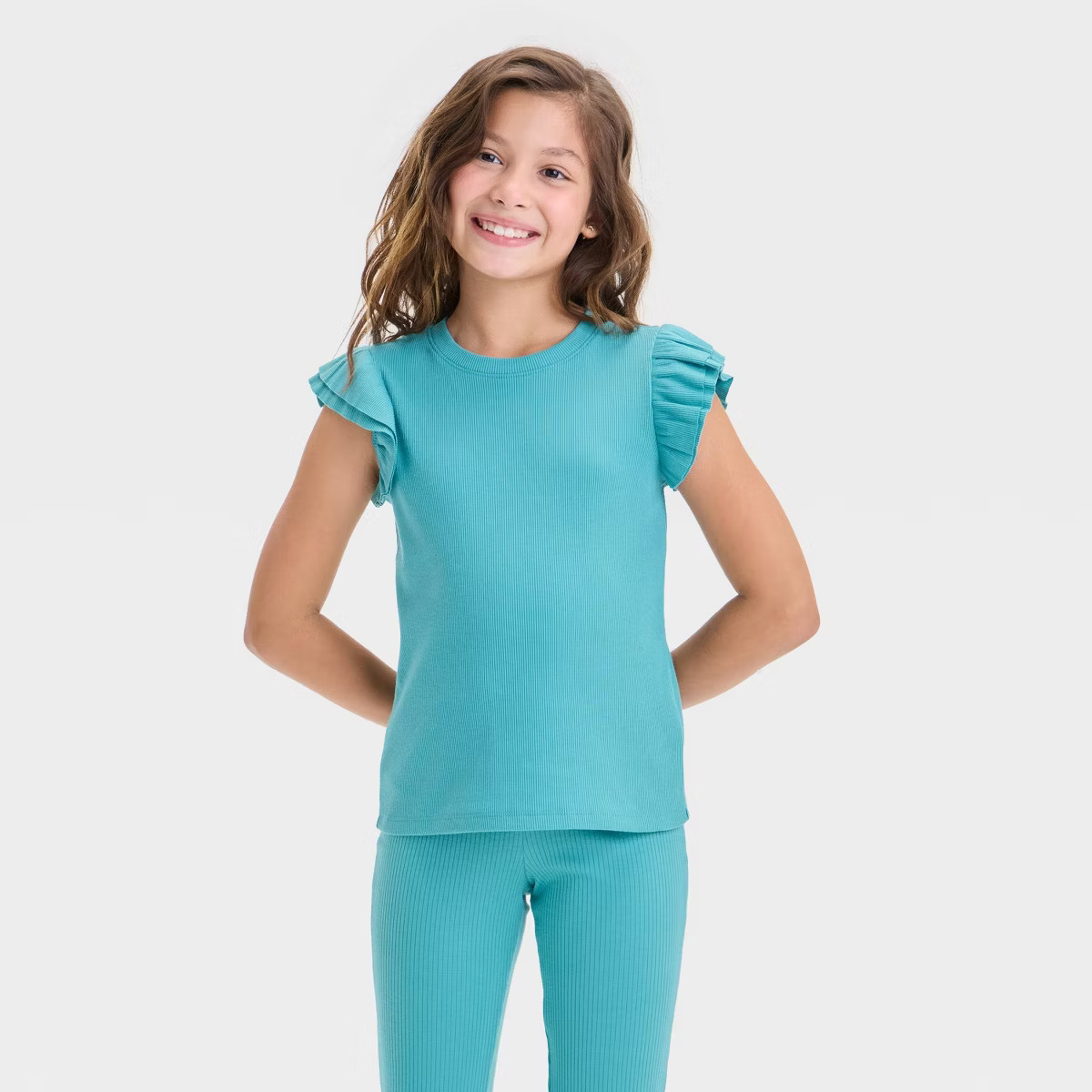 Girls' Short Ruffle Striped Ribbed T-Shirt - Cat & Jack™ | Target