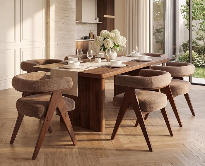 Barrel Wooden Dining Chairs with Arms Set of 6, Farmhouse Fabric Upholstered Kitchen Chairs with ... | Amazon (US)